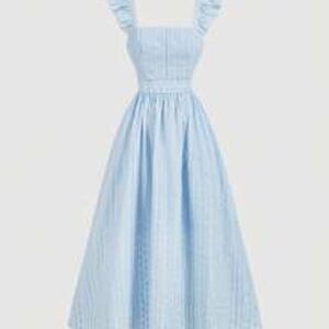 Baby Blue Embroidered Midi Dress With Ruffle Sleeves